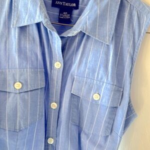 Ann Taylor  size 4P  blue and white stripe shirt dress with matching belt